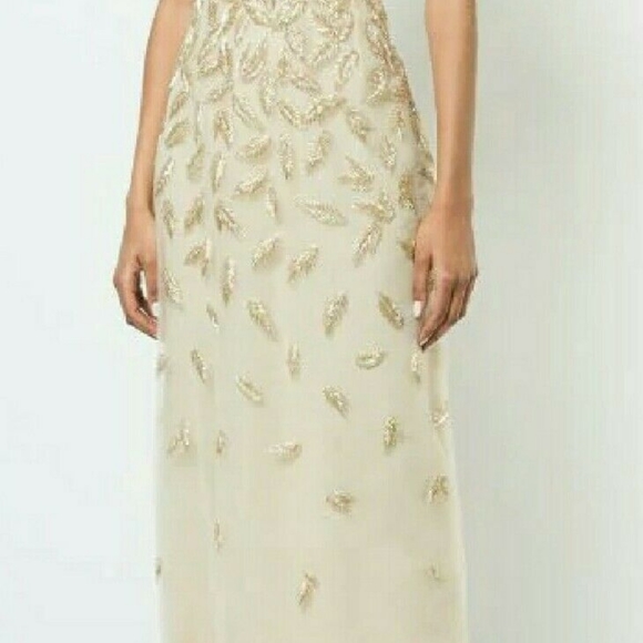 *$11,790 NEW R18 OSCAR DE LA RENTA CHAMPAGNE GOLD LEAF BEAD GOWN US 6, 12 - Picture 4 of 15